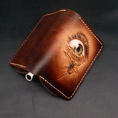 Dark Coffee Handmade Tooled  Eye and Spider Leather Mens Key Wallet Holders For Men - iwalletsmen