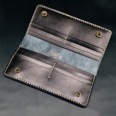 Dark Coffee Handmade Tooled Three Skulls Leather Mens Long Wallet Bifold Clutch For Men - iwalletsmen