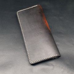 Dark Coffee Handmade Tooled Three Skulls Leather Mens Long Wallet Bifold Clutch For Men - iwalletsmen