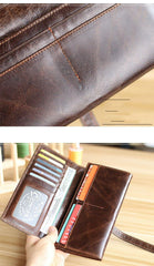 Dark Coffee Leather Mens Bifold Long Wallet Multi-cards Bifold Long Wallet For Men - iwalletsmen