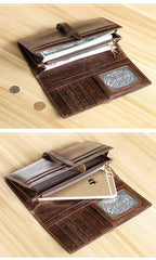 Dark Coffee Leather Mens Bifold Long Wallet Multi-cards Bifold Long Wallet For Men - iwalletsmen