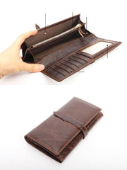 Dark Coffee Leather Mens Bifold Long Wallet Multi-cards Bifold Long Wallet For Men - iwalletsmen