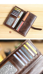 Dark Coffee Leather Mens Bifold Long Wallet Multi-cards Bifold Long Wallet For Men - iwalletsmen