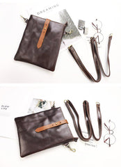 Dark Coffee Leather Mens Small Vertical Courier Bag Messenger Bags Black Small Postman Bag For Men - iwalletsmen