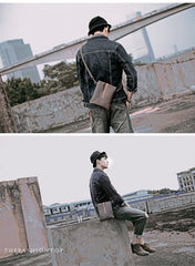 Dark Coffee Leather Mens Small Vertical Courier Bag Messenger Bags Black Small Postman Bag For Men - iwalletsmen