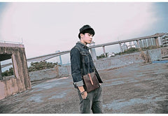 Dark Coffee Leather Mens Small Vertical Courier Bag Messenger Bags Black Small Postman Bag For Men - iwalletsmen