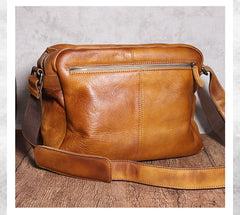 Brown Cool Leather Mens 14 inches Side Bag Gray Courier Bag Messenger Bag for Men - iwalletsmen
