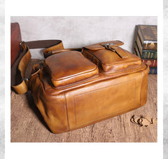 Brown Cool Leather Mens 14 inches Side Bag Gray Courier Bag Messenger Bag for Men - iwalletsmen