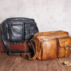 Brown Cool Leather Mens 14 inches Side Bag Gray Courier Bag Messenger Bag for Men - iwalletsmen
