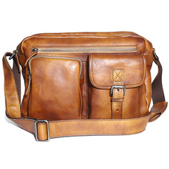 Brown Cool Leather Mens 14 inches Side Bag Gray Courier Bag Messenger Bag for Men - iwalletsmen