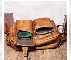 Brown Cool Leather Mens 14 inches Side Bag Gray Courier Bag Messenger Bag for Men - iwalletsmen