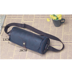 Gray Canvas Leather Mens Green Barrel Postman Bag Bucket Messenger Bag Side Bag For Men - iwalletsmen