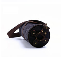 Gray Canvas Leather Mens Green Barrel Postman Bag Bucket Messenger Bag Side Bag For Men - iwalletsmen