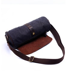 Gray Canvas Leather Mens Green Barrel Postman Bag Bucket Messenger Bag Side Bag For Men - iwalletsmen