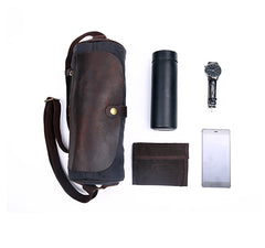 Gray Canvas Leather Mens Green Barrel Postman Bag Bucket Messenger Bag Side Bag For Men - iwalletsmen