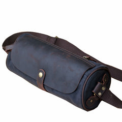 Gray Canvas Leather Mens Green Barrel Postman Bag Bucket Messenger Bag Side Bag For Men - iwalletsmen