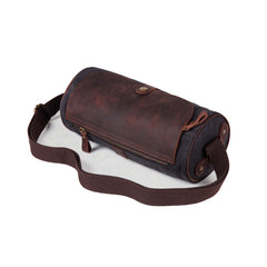 Gray Canvas Leather Mens Green Barrel Postman Bag Bucket Messenger Bag Side Bag For Men - iwalletsmen