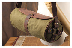 Gray Canvas Leather Mens Green Barrel Postman Bag Bucket Messenger Bag Side Bag For Men - iwalletsmen