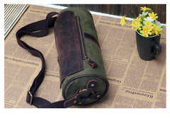 Gray Canvas Leather Mens Green Barrel Postman Bag Bucket Messenger Bag Side Bag For Men - iwalletsmen