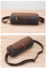 Gray Leather Mens Green Barrel Sling Bag Postman Bag Bucket Messenger Bag Side Bag For Men - iwalletsmen