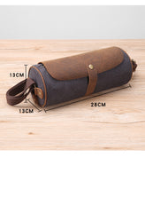 Gray Leather Mens Green Barrel Sling Bag Postman Bag Bucket Messenger Bag Side Bag For Men - iwalletsmen