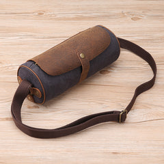 Gray Leather Mens Green Barrel Sling Bag Postman Bag Bucket Messenger Bag Side Bag For Men - iwalletsmen