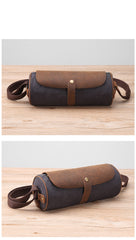 Gray Leather Mens Green Barrel Sling Bag Postman Bag Bucket Messenger Bag Side Bag For Men - iwalletsmen