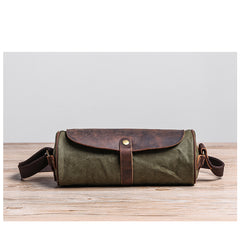 Gray Leather Mens Green Barrel Sling Bag Postman Bag Bucket Messenger Bag Side Bag For Men - iwalletsmen