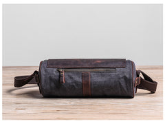 Gray Leather Mens Green Barrel Sling Bag Postman Bag Bucket Messenger Bag Side Bag For Men - iwalletsmen