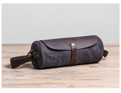 Gray Leather Mens Green Barrel Sling Bag Postman Bag Bucket Messenger Bag Side Bag For Men - iwalletsmen