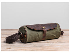 Gray Leather Mens Green Barrel Sling Bag Postman Bag Bucket Messenger Bag Side Bag For Men - iwalletsmen