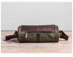 Gray Leather Mens Green Barrel Sling Bag Postman Bag Bucket Messenger Bag Side Bag For Men - iwalletsmen