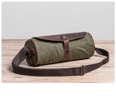 Gray Leather Mens Green Barrel Sling Bag Postman Bag Bucket Messenger Bag Side Bag For Men - iwalletsmen