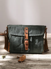 Small Waxed Canvas Mens Waterproof Green Side Bag Courier Bag Messenger Bag for Men - iwalletsmen