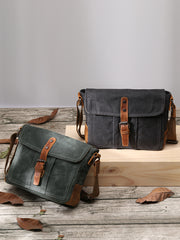 Small Waxed Canvas Mens Waterproof Green Side Bag Courier Bag Messenger Bag for Men - iwalletsmen