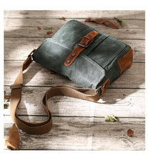 Small Waxed Canvas Mens Waterproof Green Side Bag Courier Bag Messenger Bag for Men - iwalletsmen