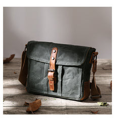 Small Waxed Canvas Mens Waterproof Green Side Bag Courier Bag Messenger Bag for Men - iwalletsmen