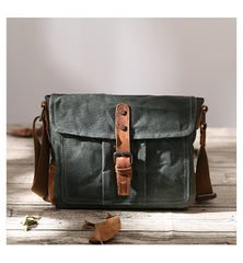 Small Waxed Canvas Mens Waterproof Green Side Bag Courier Bag Messenger Bag for Men - iwalletsmen