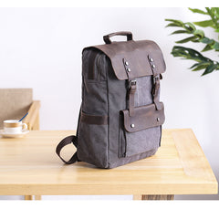 Dark Gray Waxed Canvas Mens Large 15'' Laptop Backpack College Backpack Hiking Backpack for Men - iwalletsmen