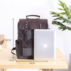Dark Gray Waxed Canvas Mens Large 15'' Laptop Backpack College Backpack Hiking Backpack for Men - iwalletsmen
