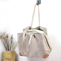 Gray Canvas Leather Mens Denim Bag Tote Bag Messenger Bag Camel Travel Bag For Men and Women - iwalletsmen