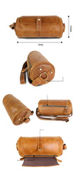 Brown Leather Mens Casual Bucket Shoulder Bag Barrel Messenger Bags Postman Bag For Men - iwalletsmen