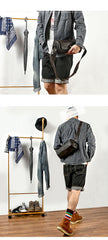 Brown Leather Mens Casual Bucket Shoulder Bag Barrel Messenger Bags Postman Bag For Men - iwalletsmen