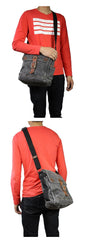 Canvas Black Mens 10 inches Small Vertical Postman Bag Messenger Bags Courier Bag For Men - iwalletsmen