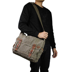 Cool Canvas Black Mens 13 inches Messenger Bag Side Bags Green Postman Bag Courier Bag For Men - iwalletsmen