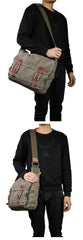 Cool Canvas Black Mens 13 inches Messenger Bag Side Bags Green Postman Bag Courier Bag For Men - iwalletsmen