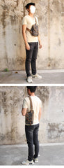Cool Canvas Black Mens Sling Bag Green Chest Bag Side Bag One Shoulder Backpack For Men - iwalletsmen