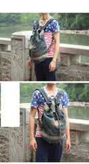 Denim Blue Mens Womens Large Barrel Backpack Laptop Backpack Bucket Jean Travel Backpacks For Men - iwalletsmen