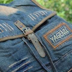 Fashion Denim Blue Mens Womens Backpack School Backpack Blue Jean Travel Backpacks For Men - iwalletsmen