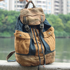 Fashion Denim Blue Mens Large Backpack Laptop Backpack Blue Jean Travel Backpacks For Men - iwalletsmen